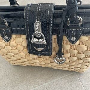 Brighton Black and Tan straw Woven Satchel /tote